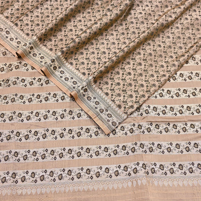 Indian Vintage Sari Beige Heavy Pure Silk Woven Banarasi Brocade Saree Fabric 5Yd Ethnic Dress making Crafting Bollywood Dress Designing