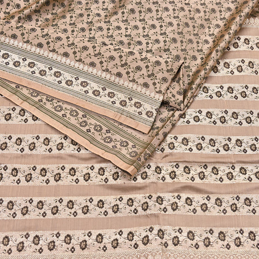 Indian Vintage Sari Beige Heavy Pure Silk Woven Banarasi Brocade Saree Fabric 5Yd Ethnic Dress making Crafting Bollywood Dress Designing