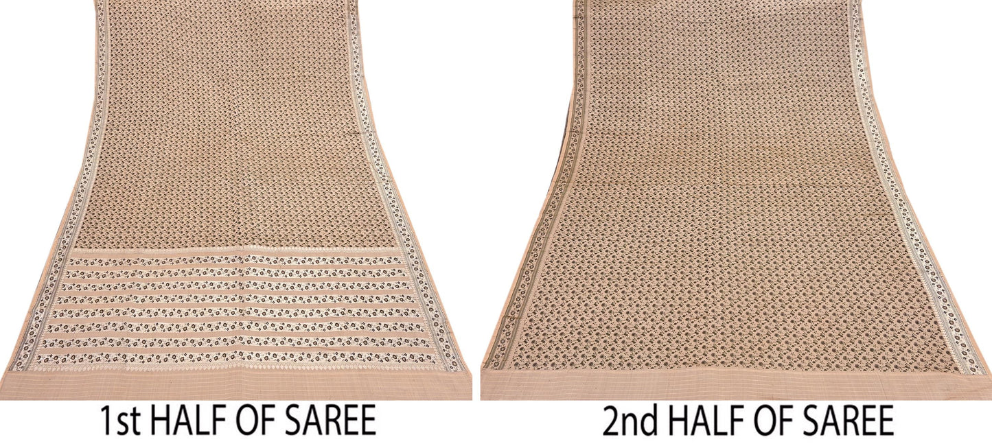 Indian Vintage Sari Beige Heavy Pure Silk Woven Banarasi Brocade Saree Fabric 5Yd Ethnic Dress making Crafting Bollywood Dress Designing