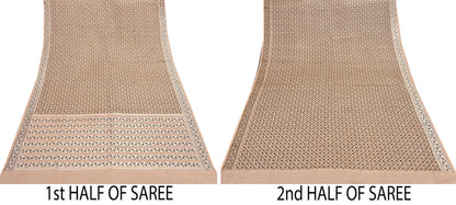 Indian Vintage Sari Beige Heavy Pure Silk Woven Banarasi Brocade Saree Fabric 5Yd Ethnic Dress making Crafting Bollywood Dress Designing