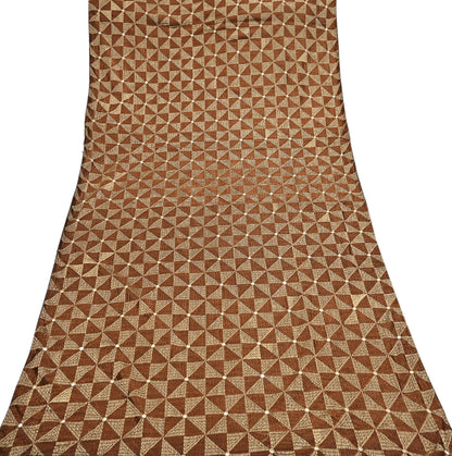 Indian Vintage Brown Heavy Dupatta Long Stole Chanderi Hand Embroidered Bagh Phulkari Stole Scarves Golden lace