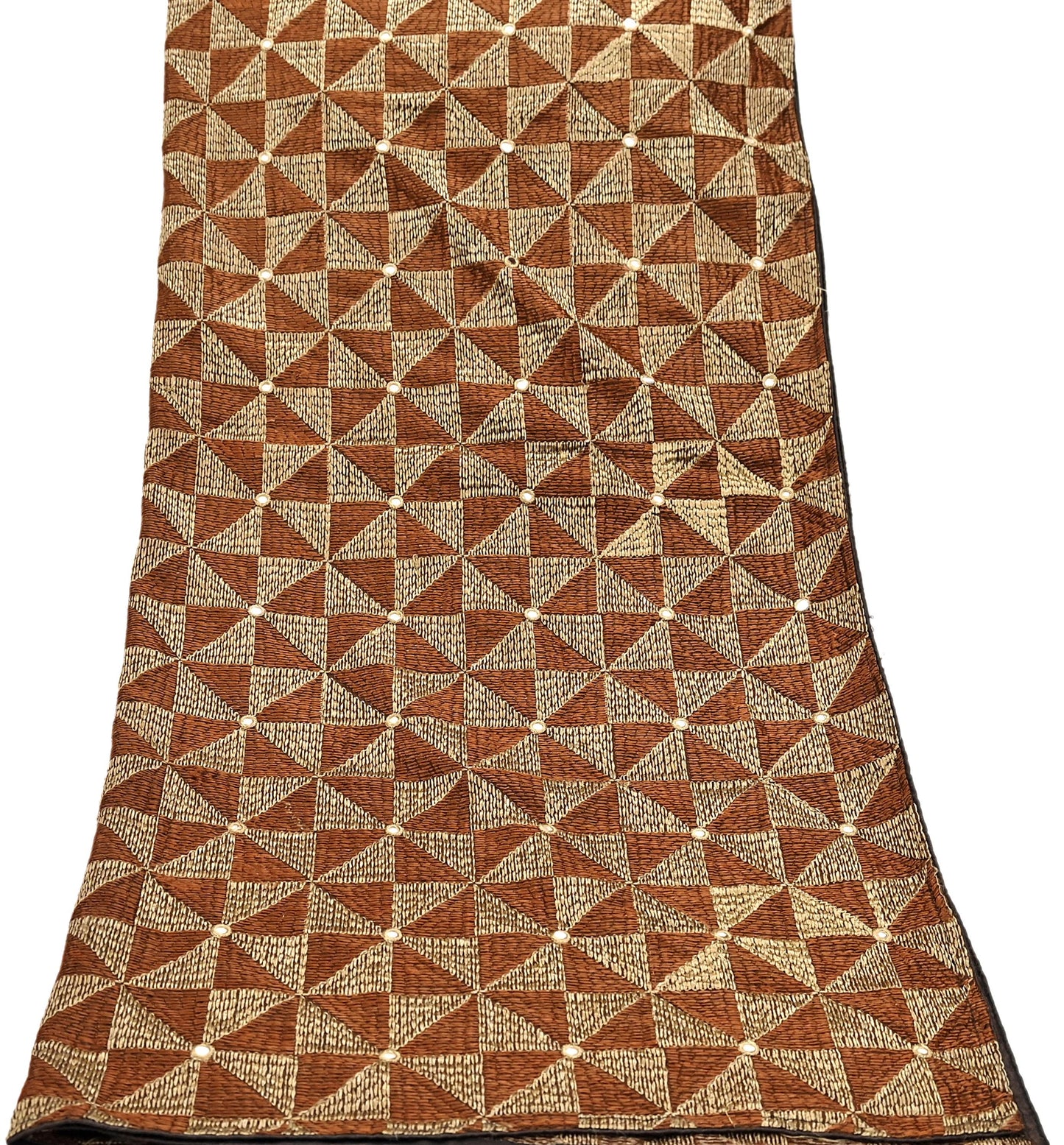 Indian Vintage Brown Heavy Dupatta Long Stole Chanderi Hand Embroidered Bagh Phulkari Stole Scarves Golden lace