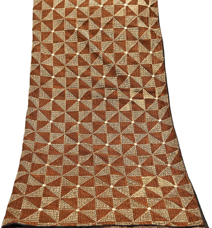 Indian Vintage Brown Heavy Dupatta Long Stole Chanderi Hand Embroidered Bagh Phulkari Stole Scarves Golden lace