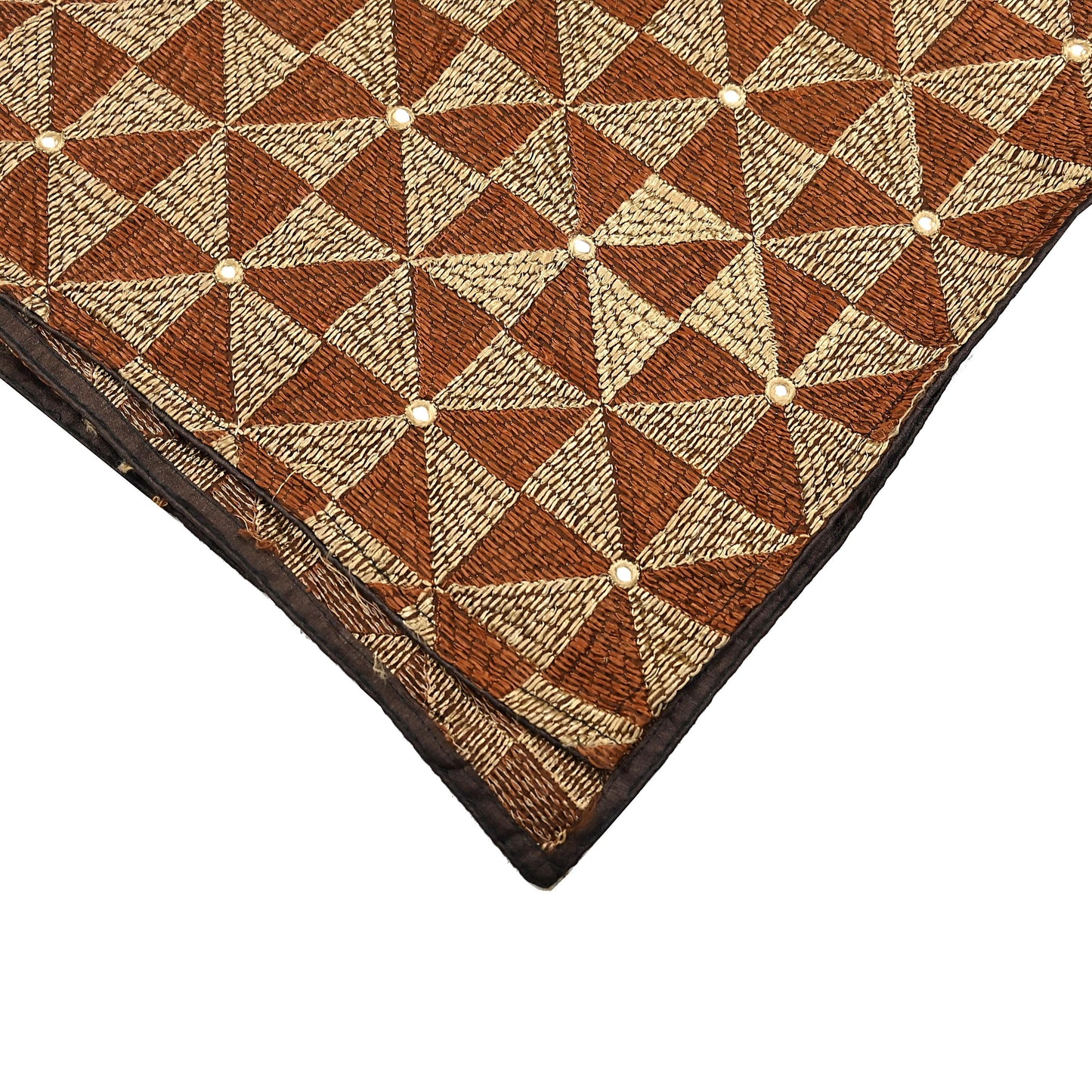 Indian Vintage Brown Heavy Dupatta Long Stole Chanderi Hand Embroidered Bagh Phulkari Stole Scarves Golden lace