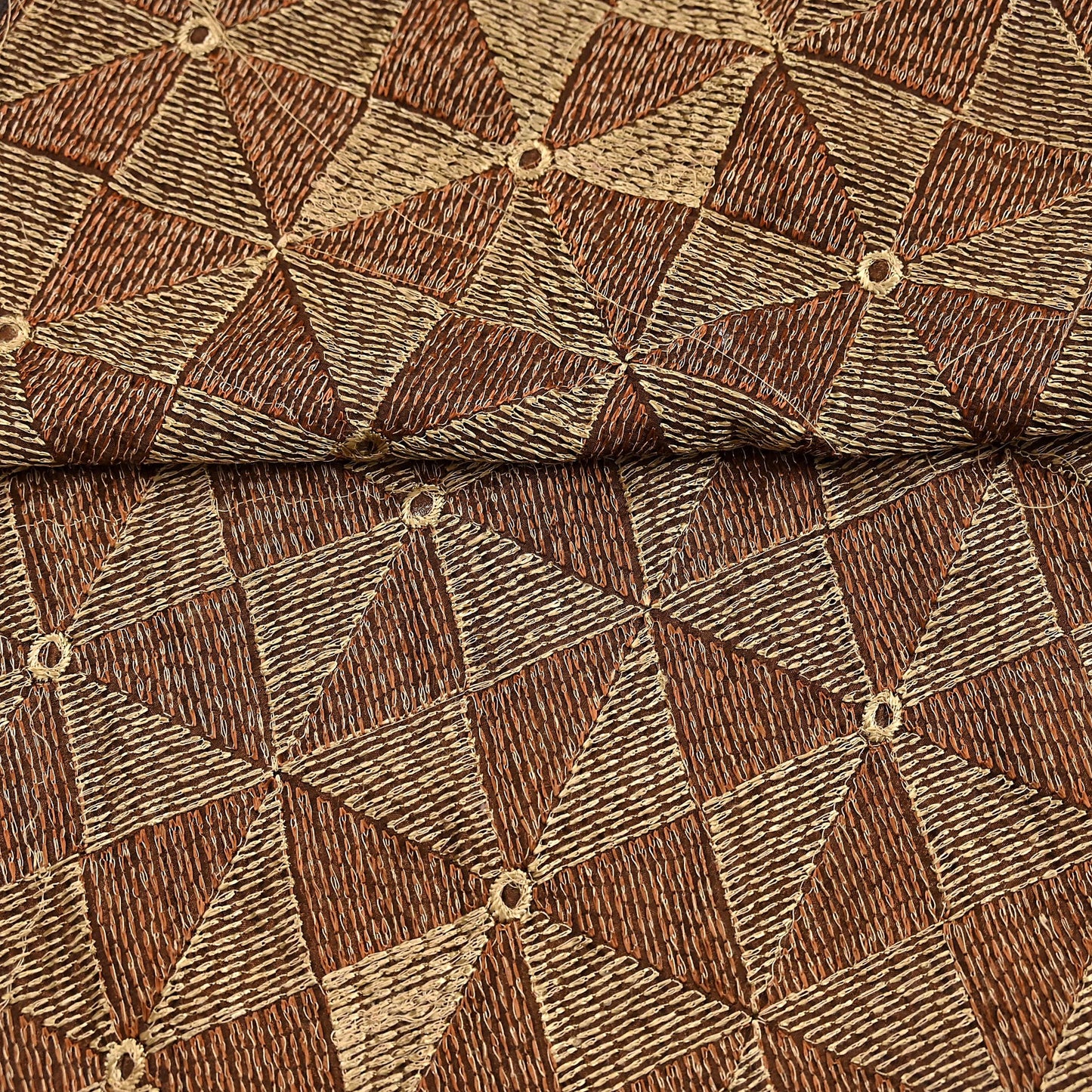 Indian Vintage Brown Heavy Dupatta Long Stole Chanderi Hand Embroidered Bagh Phulkari Stole Scarves Golden lace
