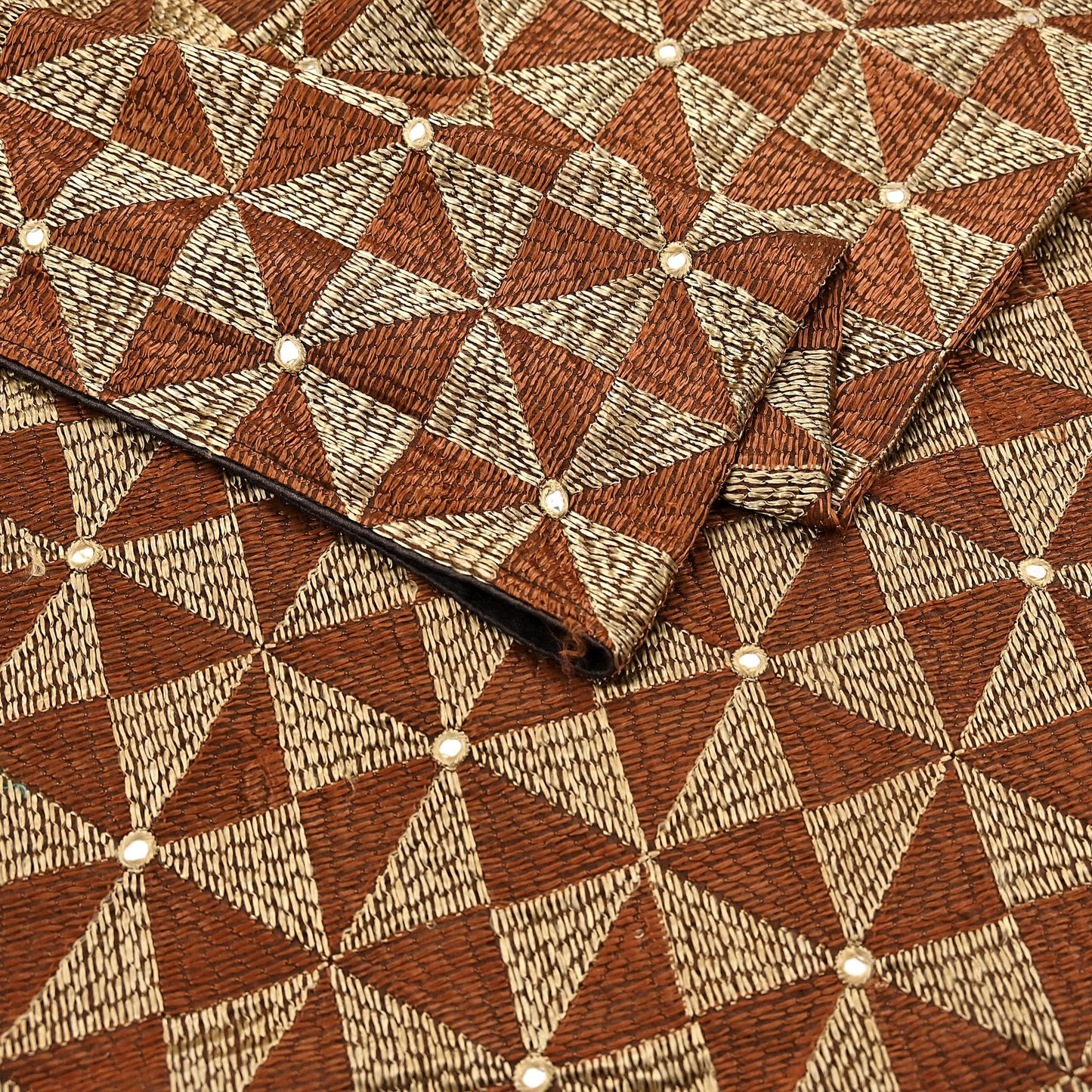 Indian Vintage Brown Heavy Dupatta Long Stole Chanderi Hand Embroidered Bagh Phulkari Stole Scarves Golden lace