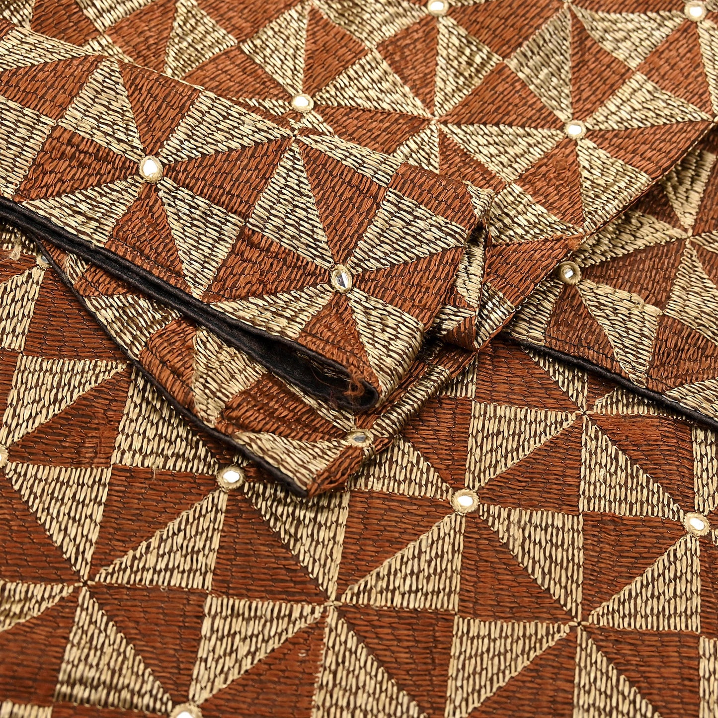 Indian Vintage Brown Heavy Dupatta Long Stole Chanderi Hand Embroidered Bagh Phulkari Stole Scarves Golden lace