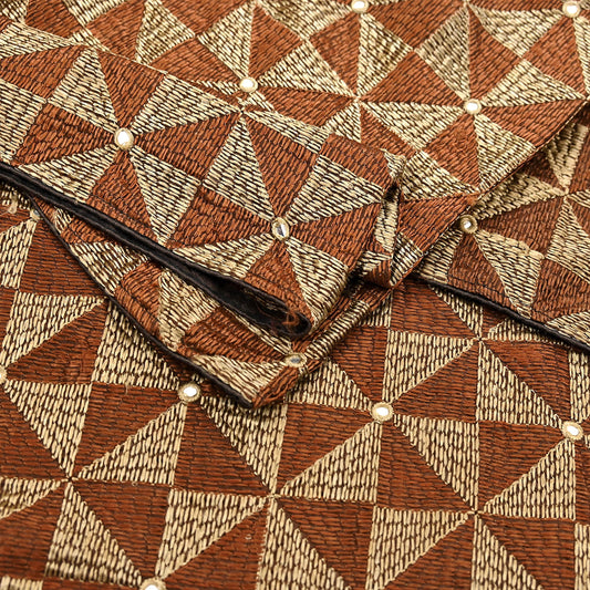 Indian Vintage Brown Heavy Dupatta Long Stole Chanderi Hand Embroidered Bagh Phulkari Stole Scarves Golden lace