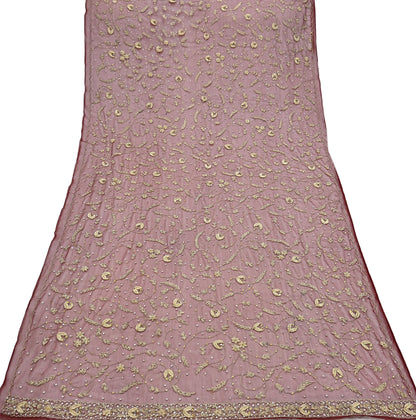 Indian Vintage Heavy Maroon Dupatta Net Mesh Long Stole Hand Embroidered Scarves Golden Zardozi Zari Sequins Stole