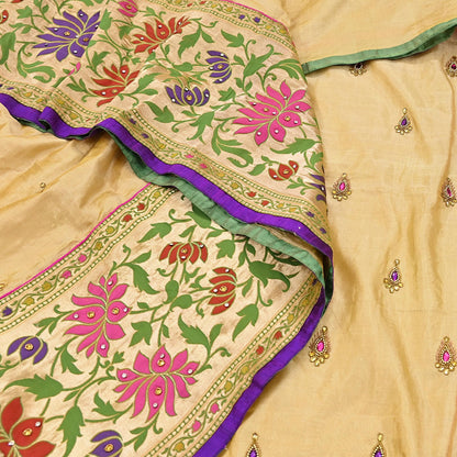 Indian Vintage Yellow Sarees Hand Embroidered Chanderi Sari Fabric 6Yd Sewing Ethnic Zardozi Zari Floral Dress making