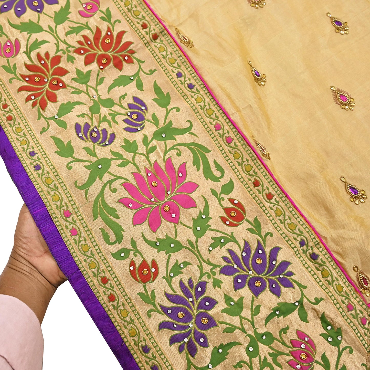 Indian Vintage Yellow Sarees Hand Embroidered Chanderi Sari Fabric 6Yd Sewing Ethnic Zardozi Zari Floral Dress making
