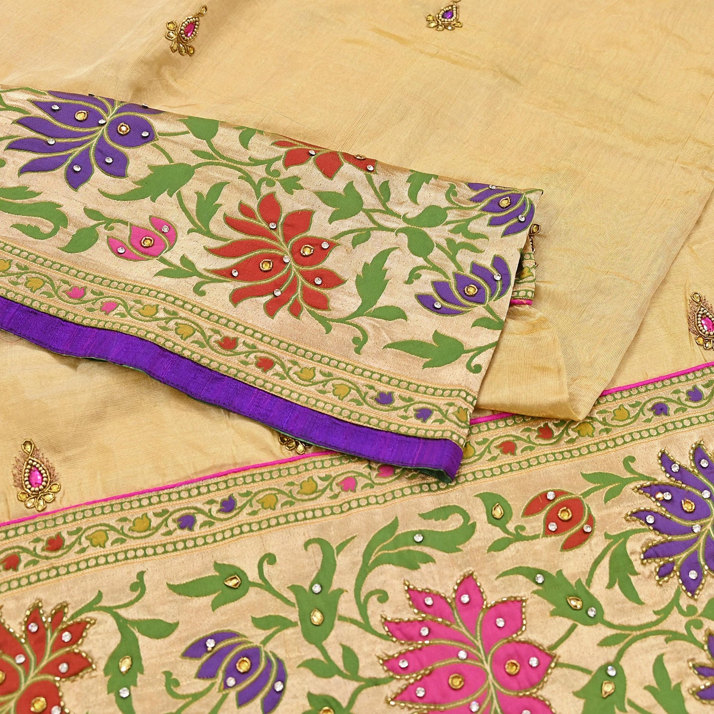 Indian Vintage Yellow Sarees Hand Embroidered Chanderi Sari Fabric 6Yd Sewing Ethnic Zardozi Zari Floral Dress making
