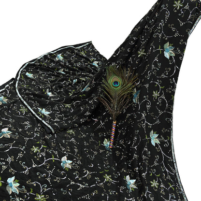 Indian Vintage Black Saree Pure Crepe Silk Hand Embroidered Sari Craft Fabric 5Yd Sewing Soft Zardozi/Dabka Sequins Wedding/Bridal Sarees