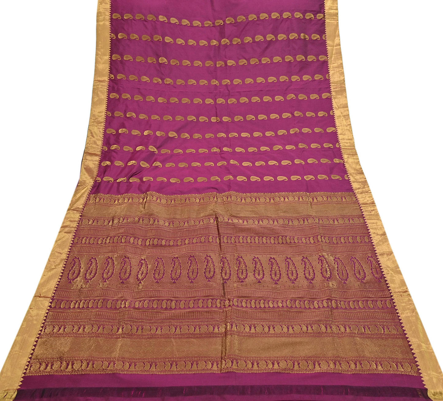 Vintage Heavy Sari Purple Hand Woven Kanjivaram Artificial Silk Sarees Zari 5Yd Floral Craft Fabric Dress making Crafting Quilting