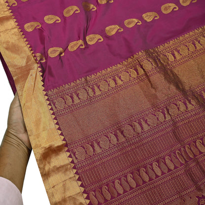 Vintage Heavy Sari Purple Hand Woven Kanjivaram Artificial Silk Sarees Zari 5Yd Floral Craft Fabric Dress making Crafting Quilting