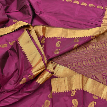 Vintage Heavy Sari Purple Hand Woven Kanjivaram Artificial Silk Sarees Zari 5Yd Floral Craft Fabric Dress making Crafting Quilting