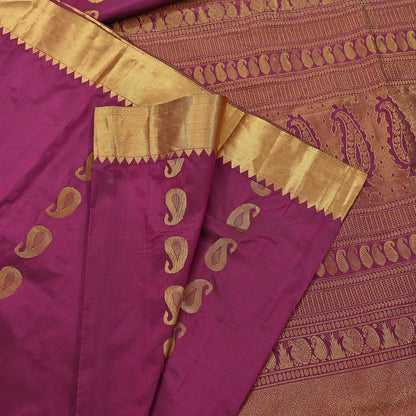 Vintage Heavy Sari Purple Hand Woven Kanjivaram Artificial Silk Sarees Zari 5Yd Floral Craft Fabric Dress making Crafting Quilting