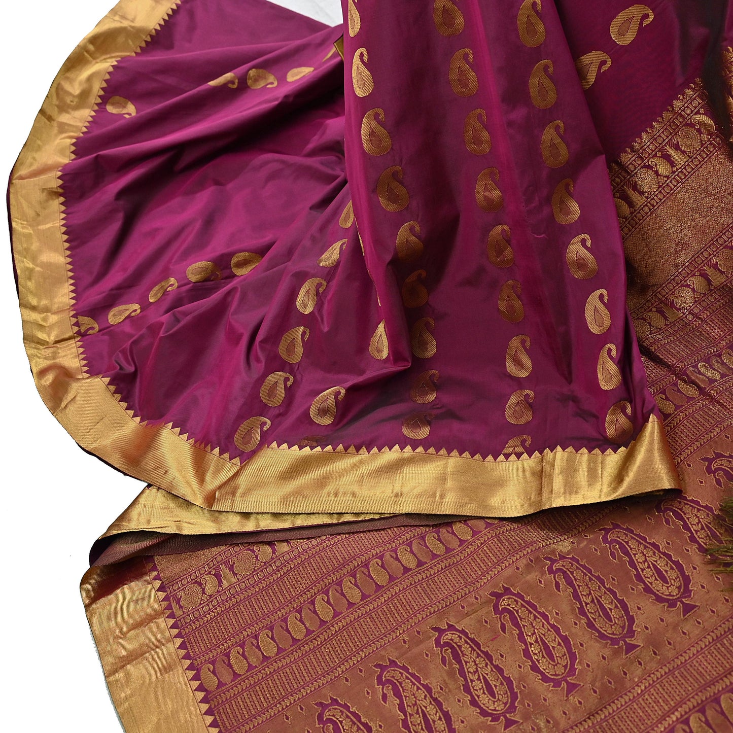 Vintage Heavy Sari Purple Hand Woven Kanjivaram Artificial Silk Sarees Zari 5Yd Floral Craft Fabric Dress making Crafting Quilting