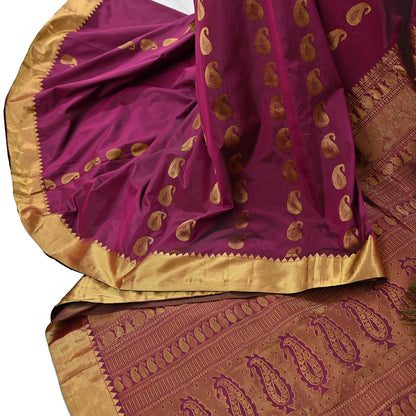 Vintage Heavy Sari Purple Hand Woven Kanjivaram Artificial Silk Sarees Zari 5Yd Floral Craft Fabric Dress making Crafting Quilting