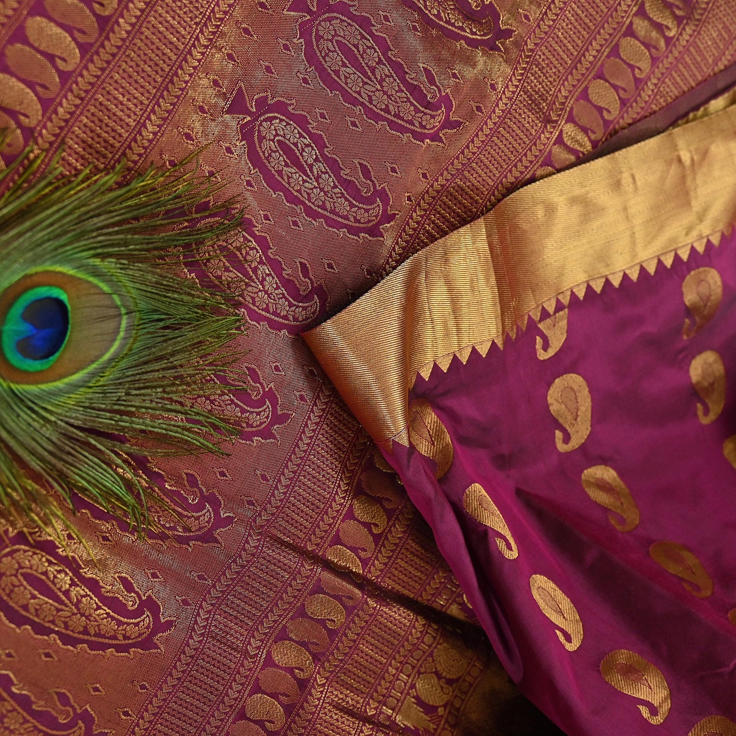 Vintage Heavy Sari Purple Hand Woven Kanjivaram Artificial Silk Sarees Zari 5Yd Floral Craft Fabric Dress making Crafting Quilting
