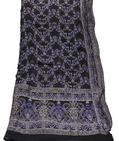 Indian Vintage Black Dupatta Long Stole Pure Georgette Silk Hand Woven Scarves Veil Scarf Wrap Hippie Boho Soft
