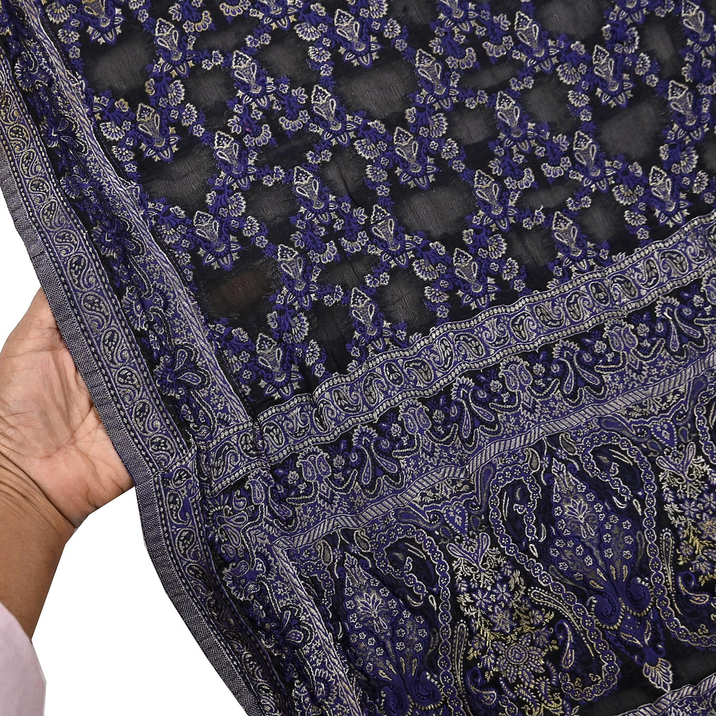 Indian Vintage Black Dupatta Long Stole Pure Georgette Silk Hand Woven Scarves Veil Scarf Wrap Hippie Boho Soft