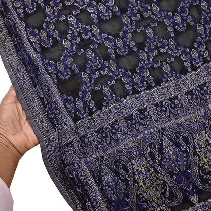 Indian Vintage Black Dupatta Long Stole Pure Georgette Silk Hand Woven Scarves Veil Scarf Wrap Hippie Boho Soft