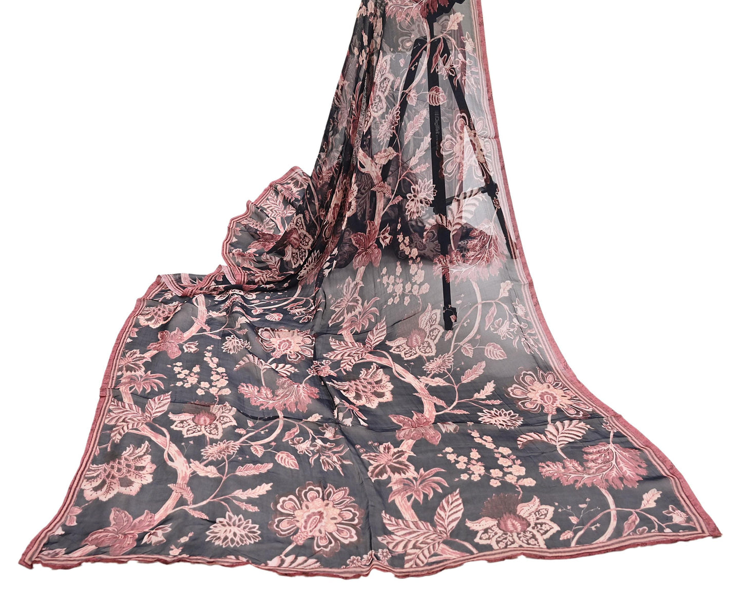 Indian Vintage Dupatta Blue Long Stole Digital Printed Hijab Blend Cotton Scarves Veil Soft Wrap Boho