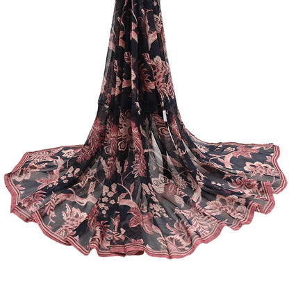Indian Vintage Dupatta Blue Long Stole Digital Printed Hijab Blend Cotton Scarves Veil Soft Wrap Boho