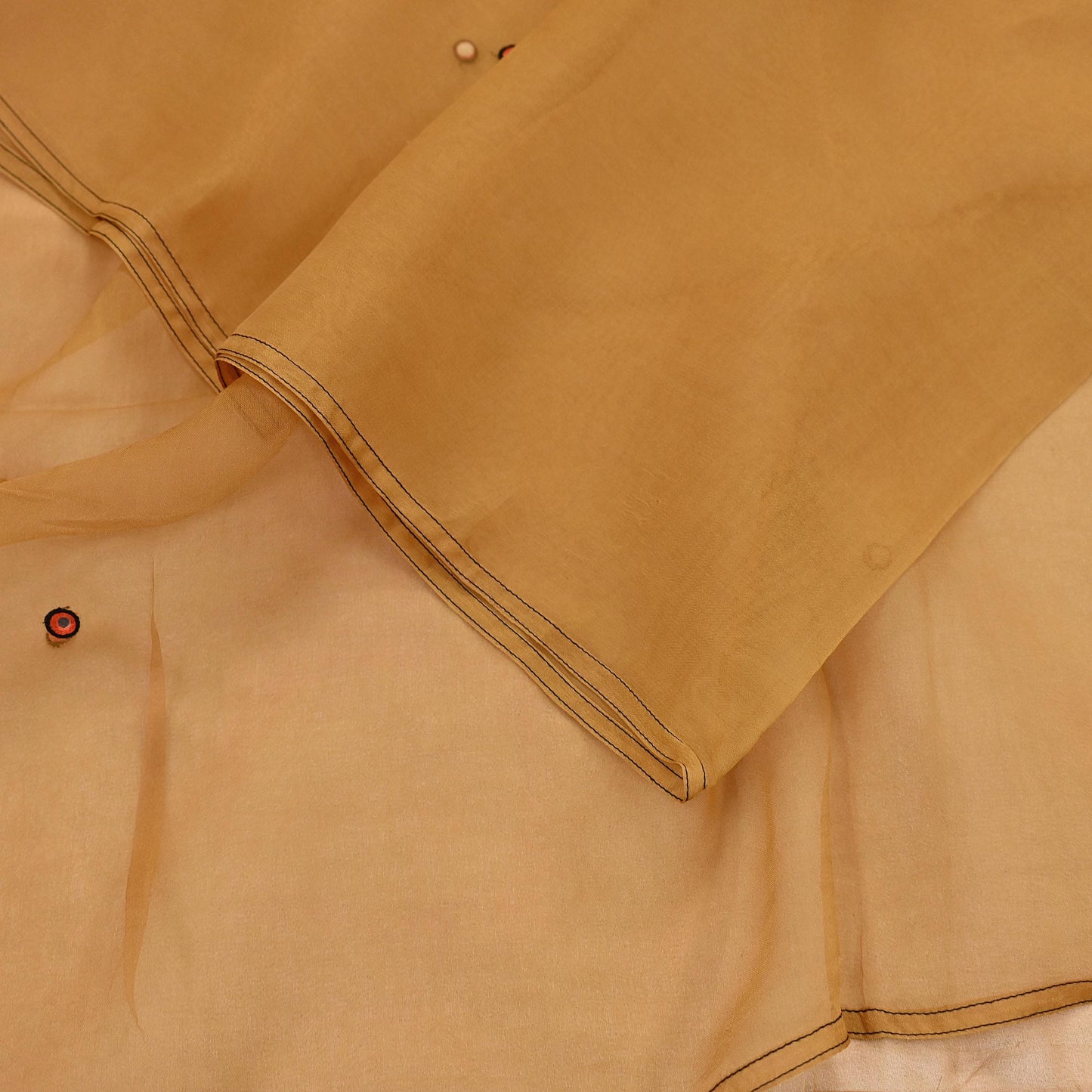 Indian Vintage Dupatta Mustard Long Stole Organza Embroidered Scarves Veil Soft Floral Design