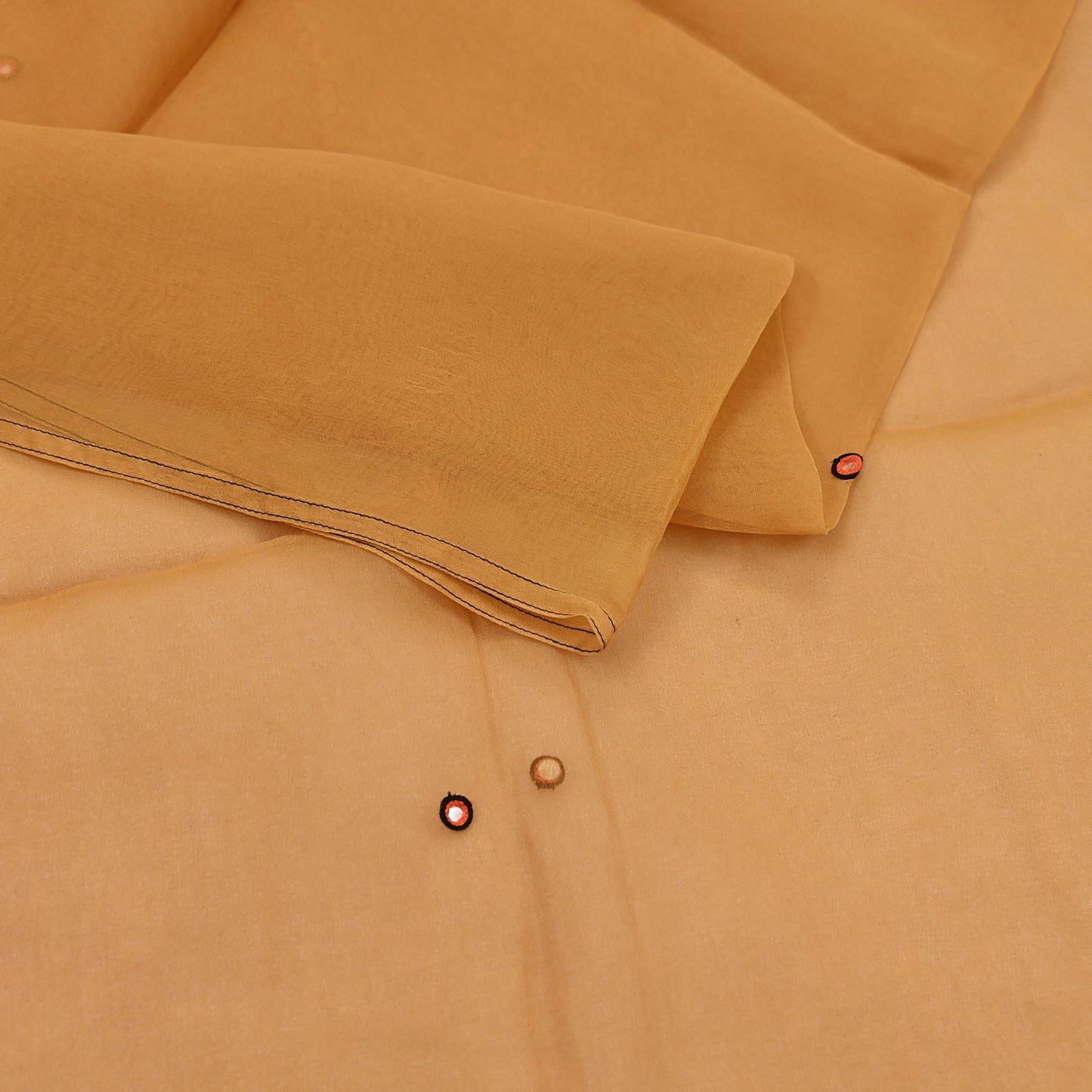 Indian Vintage Dupatta Mustard Long Stole Organza Embroidered Scarves Veil Soft Floral Design