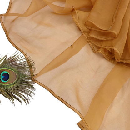 Indian Vintage Dupatta Mustard Long Stole Organza Embroidered Scarves Veil Soft Floral Design