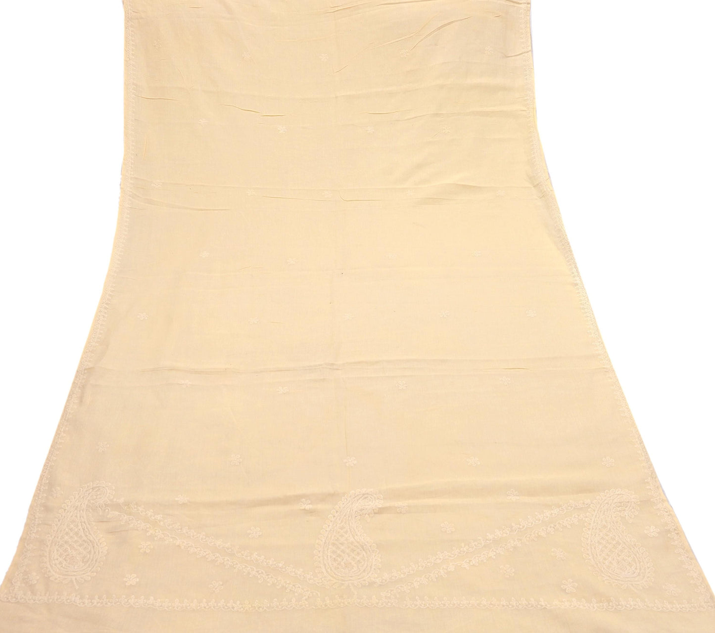 Indian Vintage Yellow Dupatta Long Stole Pure Cotton Handmade Chikankari Scarves Veil Scarf Wrap Hippie Boho Soft