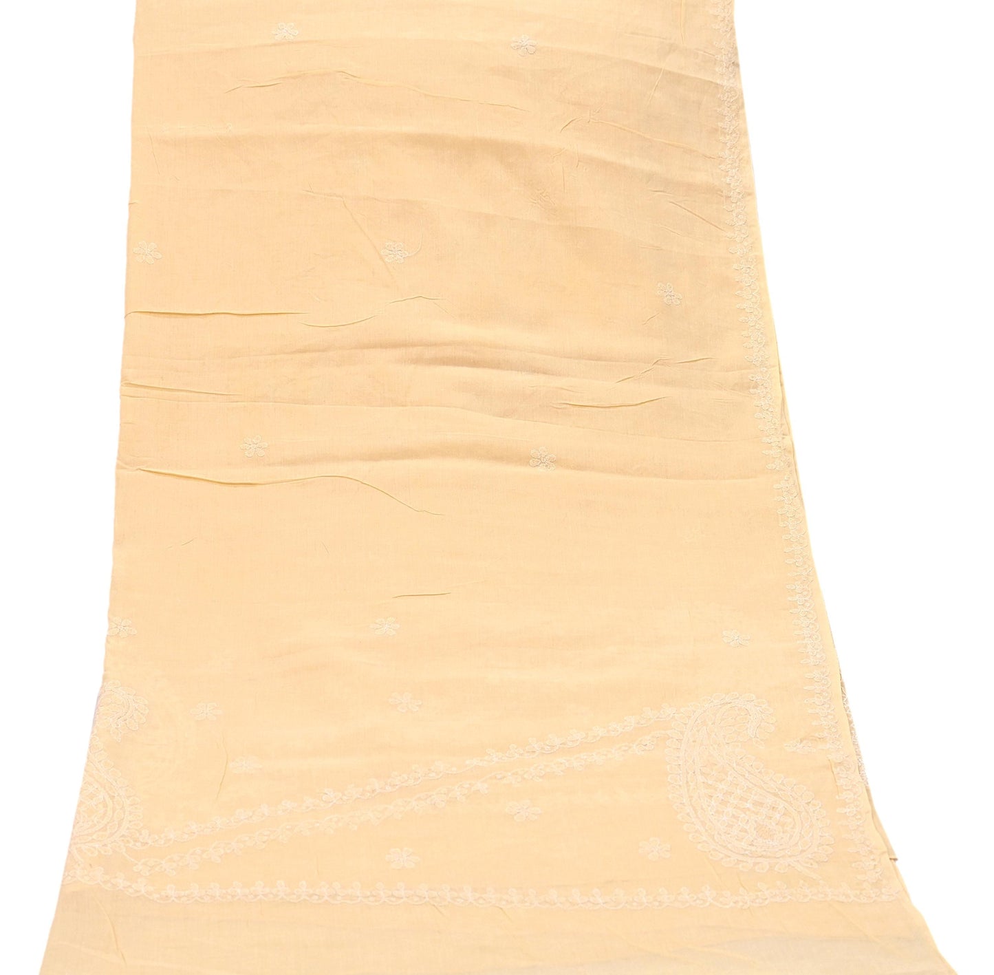 Indian Vintage Yellow Dupatta Long Stole Pure Cotton Handmade Chikankari Scarves Veil Scarf Wrap Hippie Boho Soft