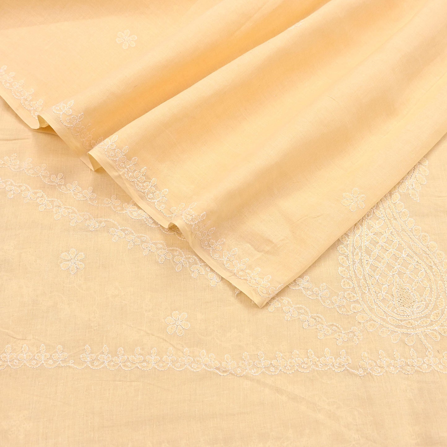Indian Vintage Yellow Dupatta Long Stole Pure Cotton Handmade Chikankari Scarves Veil Scarf Wrap Hippie Boho Soft