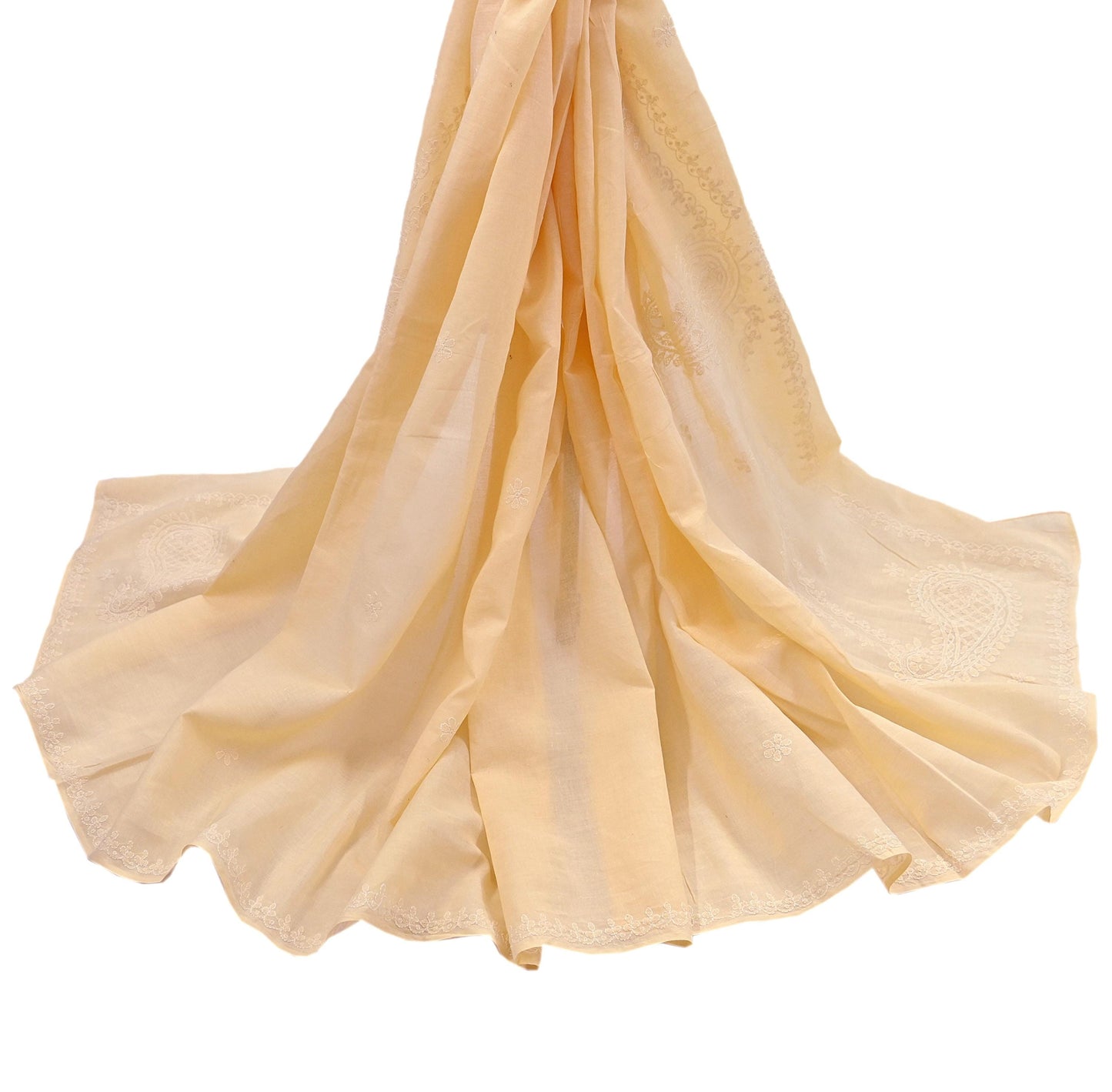 Indian Vintage Yellow Dupatta Long Stole Pure Cotton Handmade Chikankari Scarves Veil Scarf Wrap Hippie Boho Soft