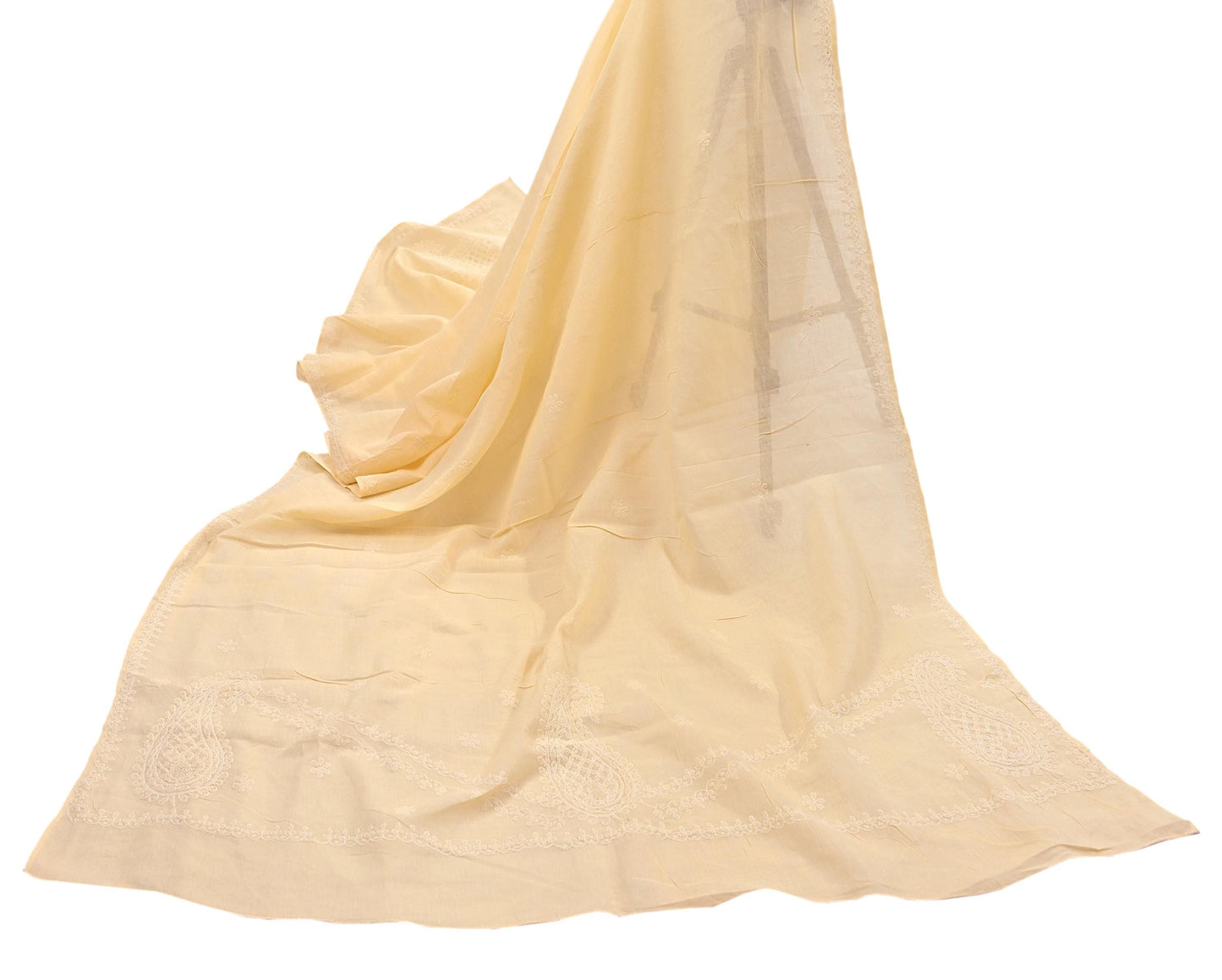 Indian Vintage Yellow Dupatta Long Stole Pure Cotton Handmade Chikankari Scarves Veil Scarf Wrap Hippie Boho Soft