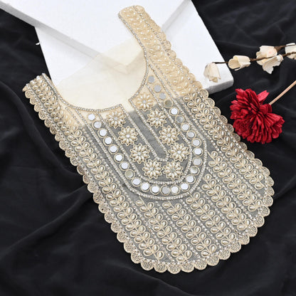 Indian Ivory Organza Hand Embroidered Antique Neck Patches Craft Journals Rare Paisley for designing Dress Making Crafting Dabka 15"X9"