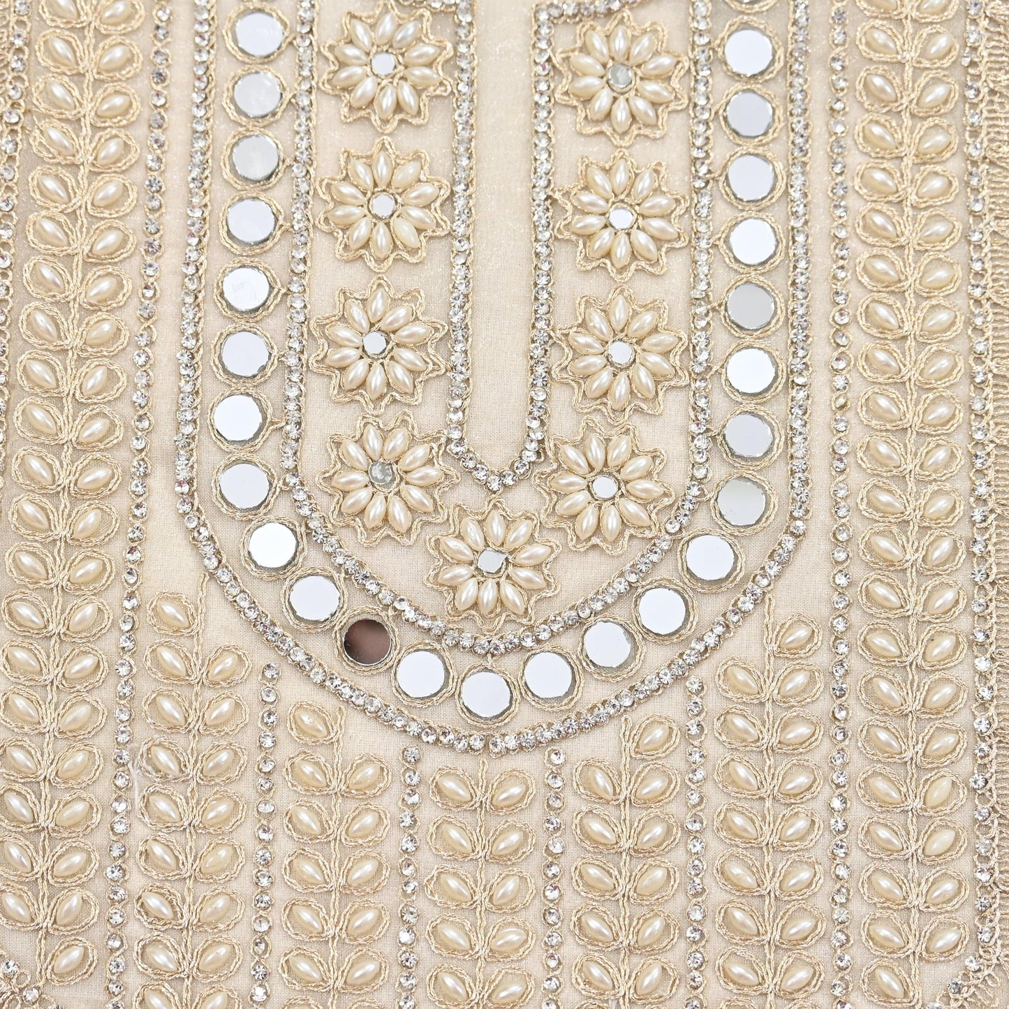 Indian Ivory Organza Hand Embroidered Antique Neck Patches Craft Journals Rare Paisley for designing Dress Making Crafting Dabka 15"X9"
