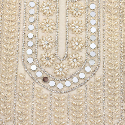 Indian Ivory Organza Hand Embroidered Antique Neck Patches Craft Journals Rare Paisley for designing Dress Making Crafting Dabka 15"X9"
