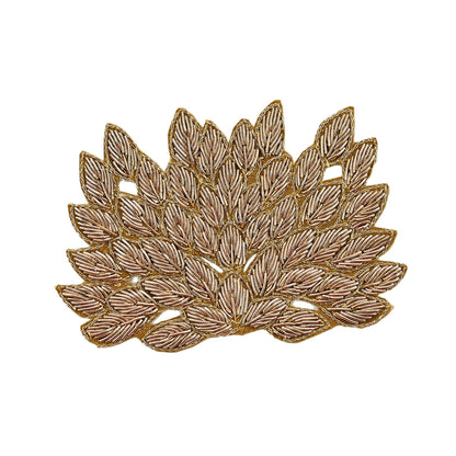 Indian Vintage Golden Appliques  Set of 2 | Hand-Embroidered Floral Patches with Zardozi,Dabka, Zari,for Craft, Journals