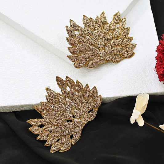 Indian Vintage Golden Appliques  Set of 2 | Hand-Embroidered Floral Patches with Zardozi,Dabka, Zari,for Craft, Journals