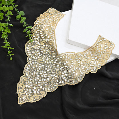 Indian Ivory Organza Hand Embroidered Antique Neck Patches Craft Journals Rare Paisley for designing Dress Making Crafting Dabka 16"X12"