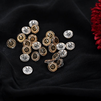 Indian white & Golden Buttons Set of 24, 10mm Small Single Hole Buttons, Metal Shank Buttons for Shirts Jackets Sewing DIY Crafts