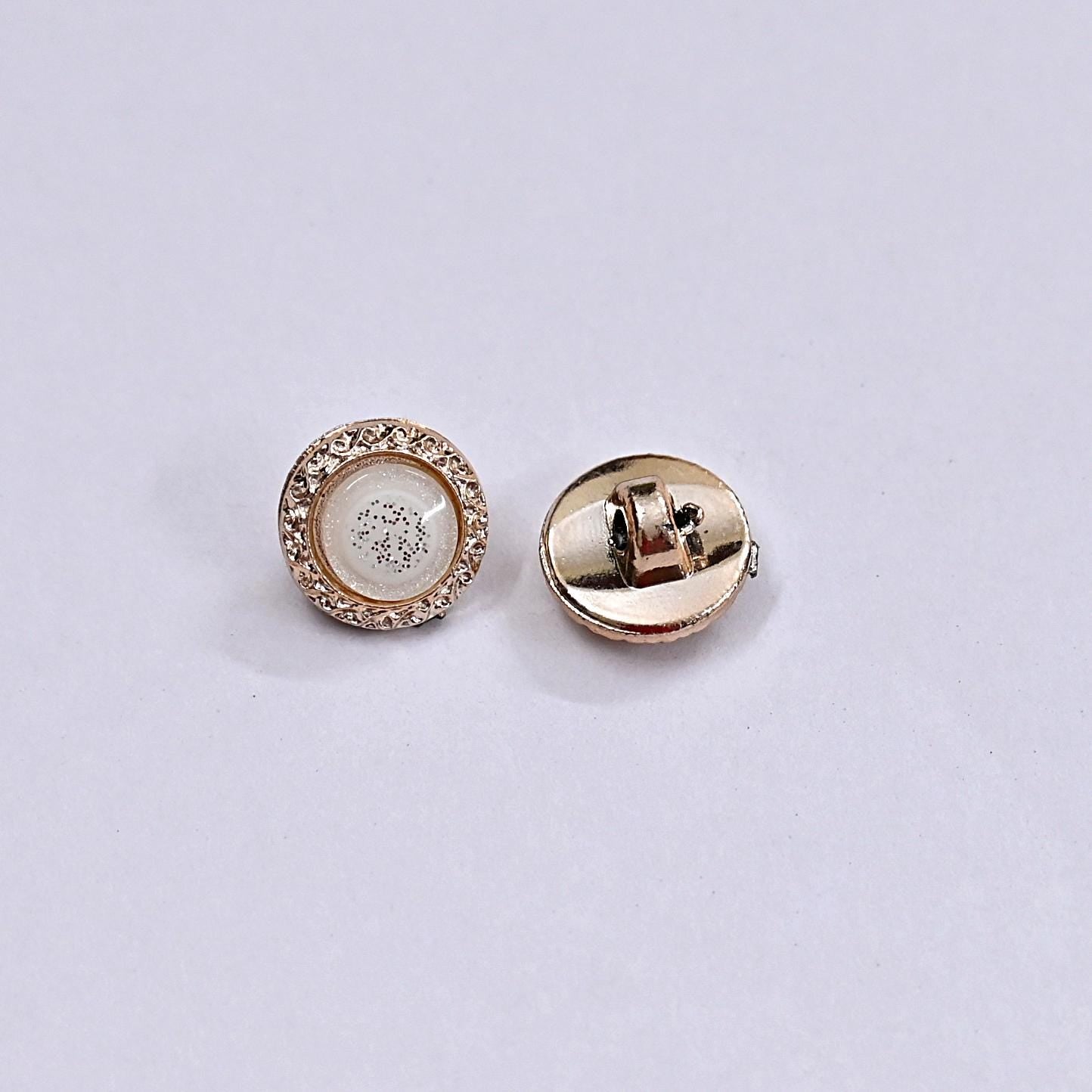 Indian white & Golden Buttons Set of 24, 10mm Small Single Hole Buttons, Metal Shank Buttons for Shirts Jackets Sewing DIY Crafts
