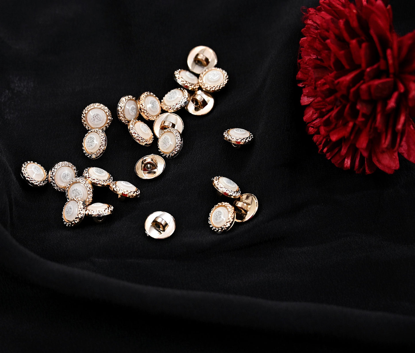 Indian white & Golden Buttons Set of 24, 10mm Small Single Hole Buttons, Metal Shank Buttons for Shirts Jackets Sewing DIY Crafts