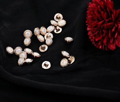 Indian white & Golden Buttons Set of 24, 10mm Small Single Hole Buttons, Metal Shank Buttons for Shirts Jackets Sewing DIY Crafts