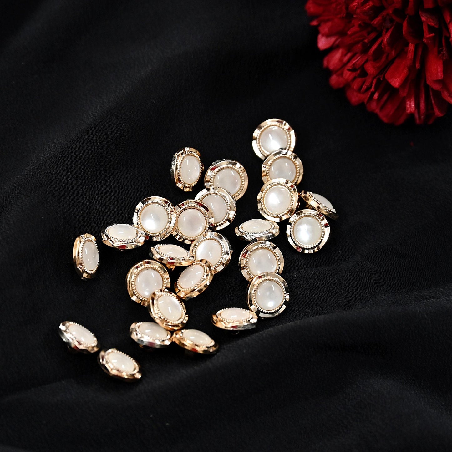Indian Ivory & Golden Buttons Set of 24, 10mm Small Single Hole Buttons, Metal Shank Buttons for Shirts Jackets Sewing DIY Crafts
