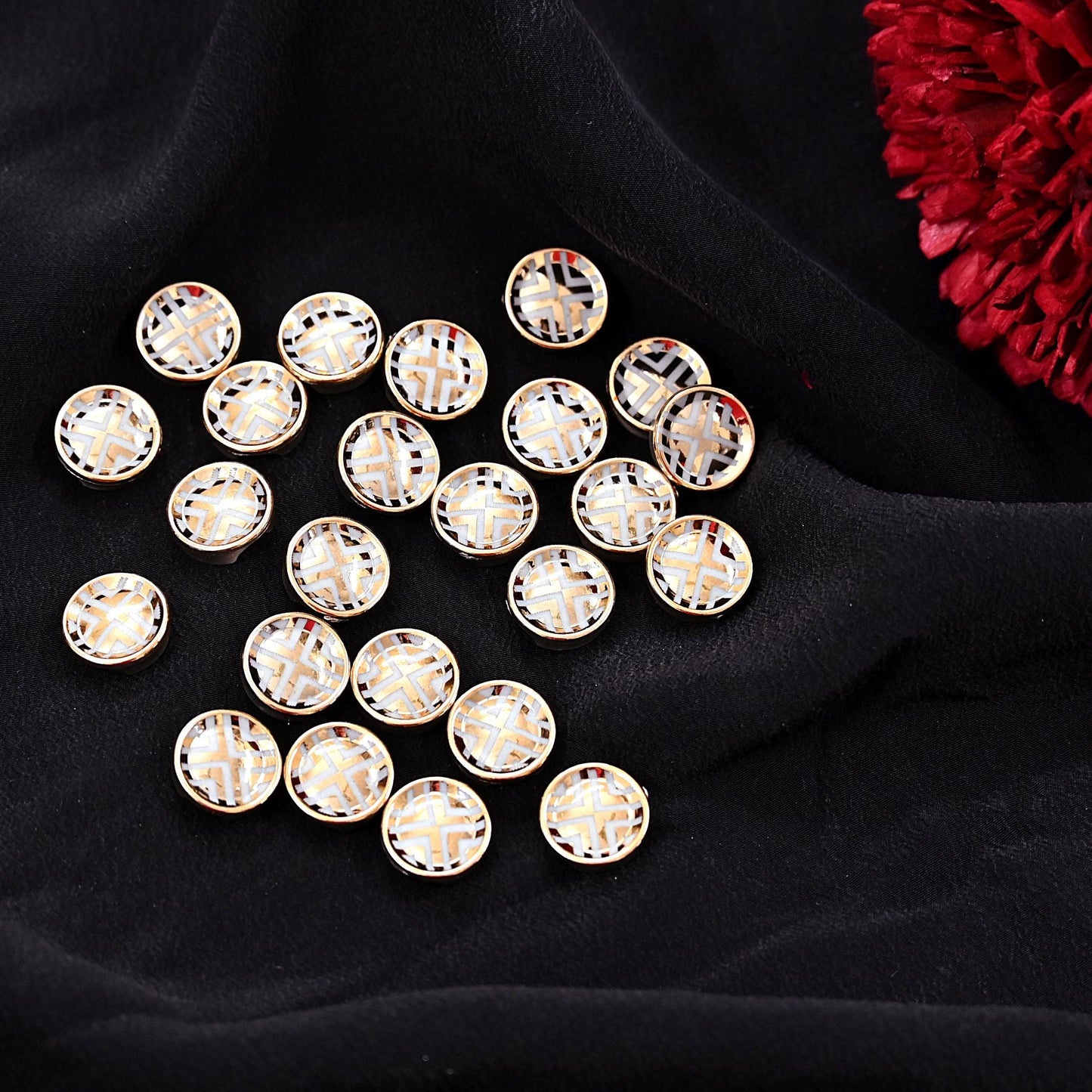 Indian Golden Buttons Set of 24, 10mm Small Single Hole Buttons, Metal Shank Buttons for Shirts Jackets Sewing DIY Crafts