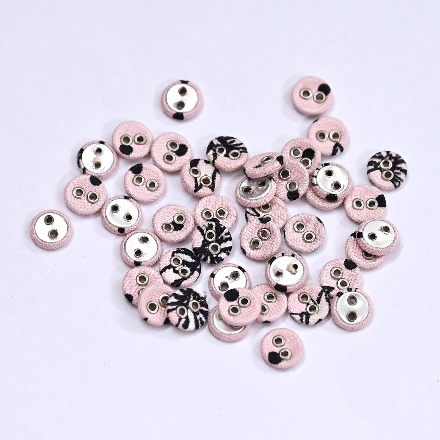 Indian Pink & Black Buttons Set of 24, 10mm Handcrafted Pink Fabric Buttons,for Shirts Jackets Sewing DIY Crafts
